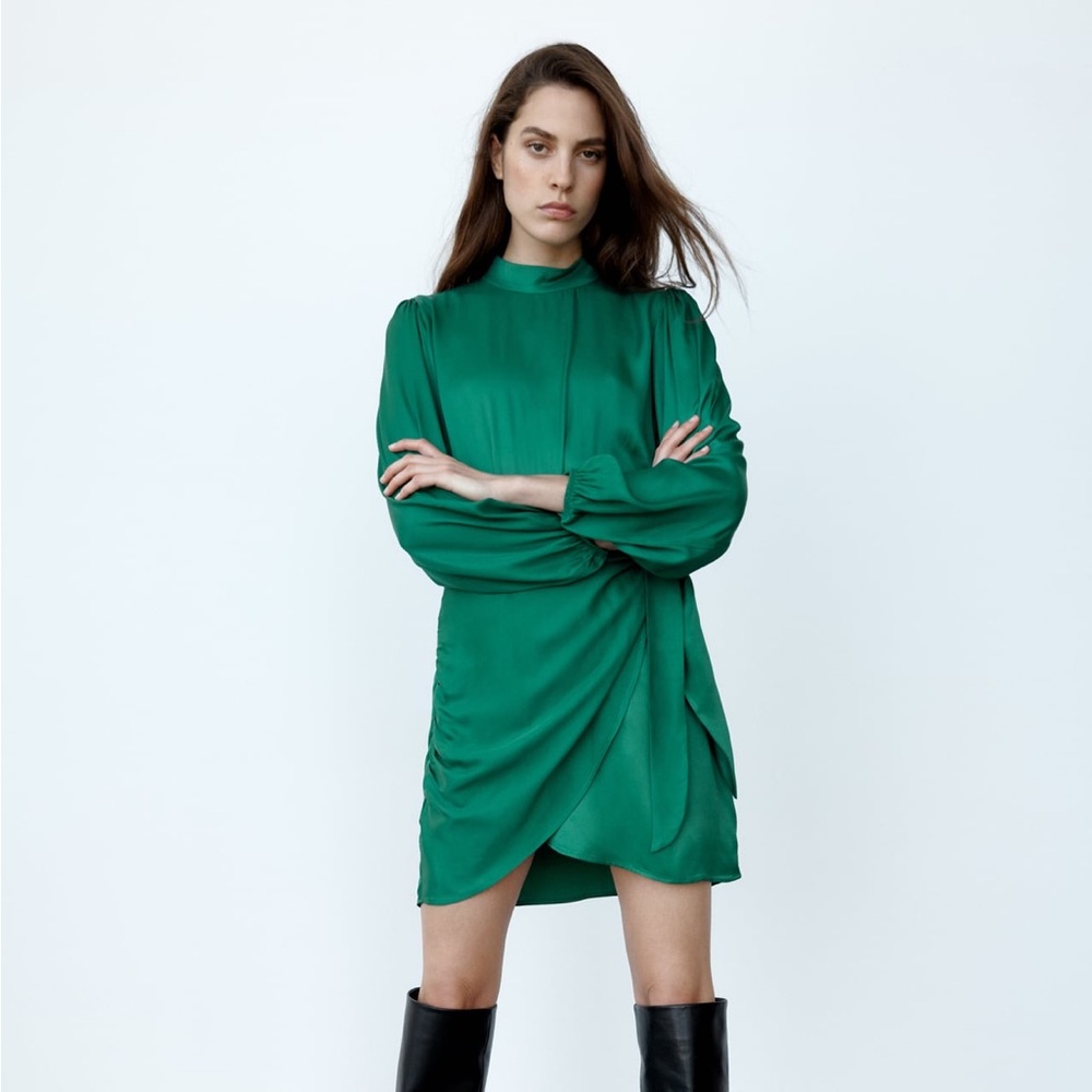 Zara Mock Neck Satin Dress